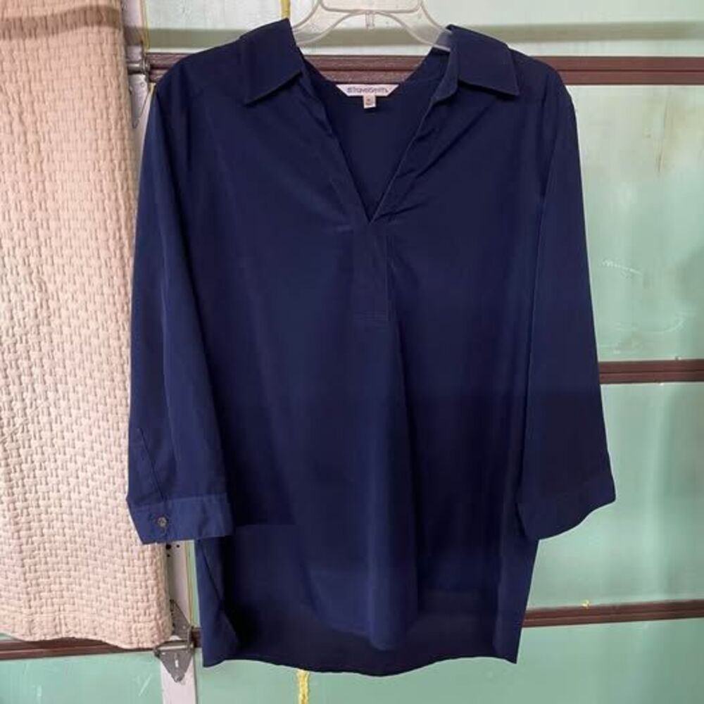 TravelSmith Navy Blue V-Neck Tunic Blouse Size XL